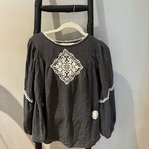 Zara Grey Long Sleeve Croqueted Blouse